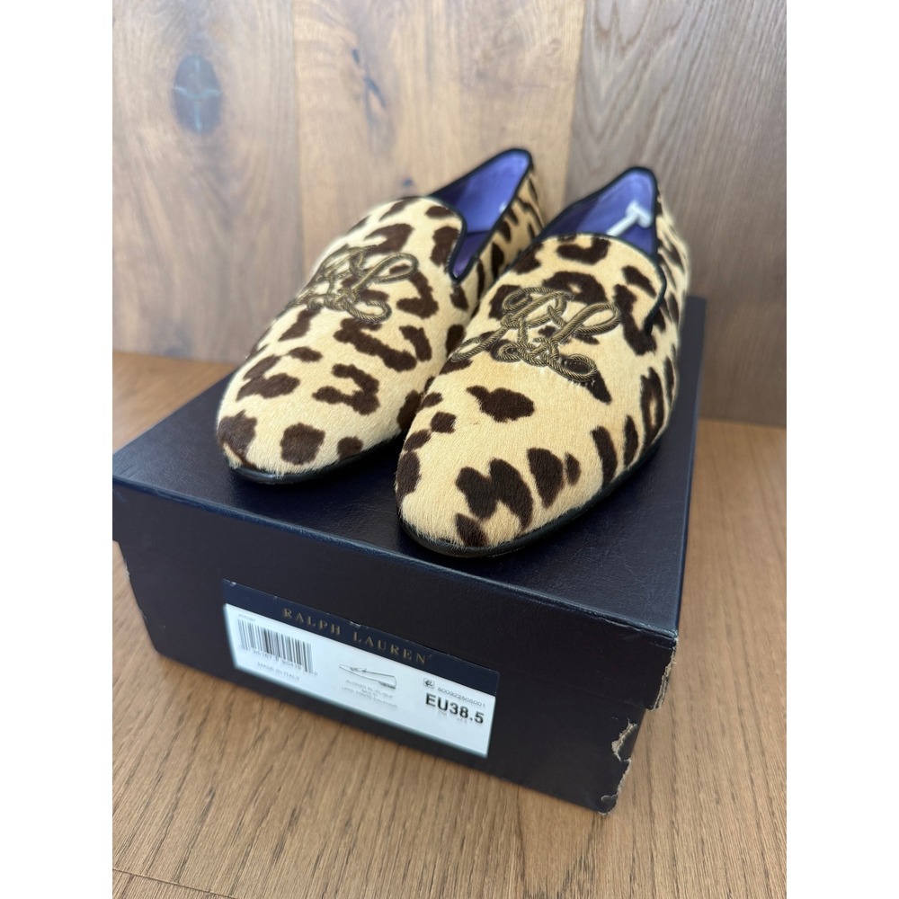 Ralph Lauren Purple Label Alonzo Leopard Calf Hair Loafers EU 38.5 Italy